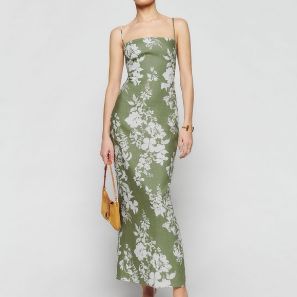 Green Floral Dress Frankie Dress Reformation Reformation Dresses  Reformation Frankie Silk Dress Size Tea